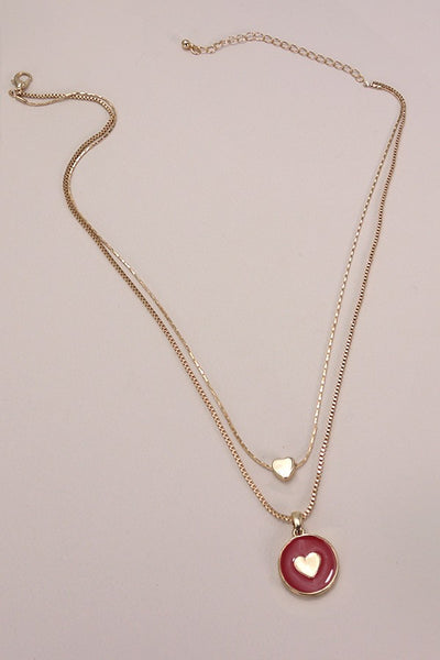 DOUBLE ROW RED EPOXY GOLD HEART NECKLACE | 80N858