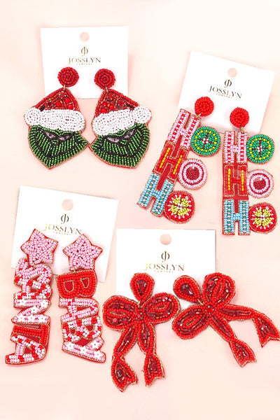 CHRISTMAS HOLIDAY BOW SEED BEAD EARRINGS | 91E20920