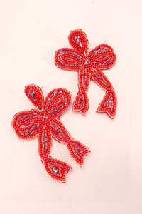 CHRISTMAS HOLIDAY BOW SEED BEAD EARRINGS | 91E20920