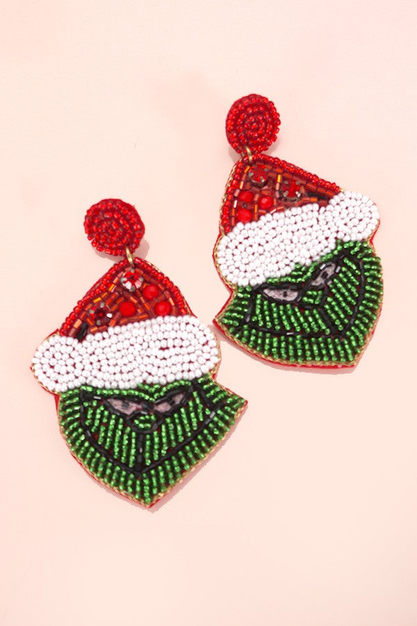 CHRISTMAS HOLIDAY GRINCH SEED BEAD EARRINGS | 91E9927