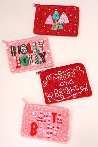 CHRISTMAS HOLIDAY SEED BEAD POUCH COIN PURSE | 91P760