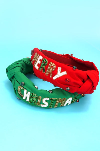 MERRY CHRISTMAS HOLIDAY SEED BEAD HEADBAND | 91H5231