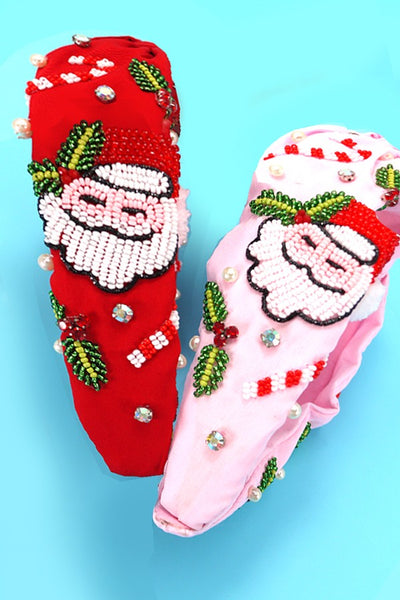 SANTA CLAUS CHRISTMAS HOLIDAY SEED BEAD HEADBAND | 91H5241