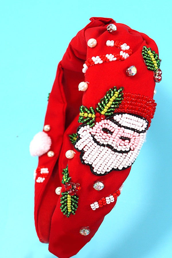 SANTA CLAUS CHRISTMAS HOLIDAY SEED BEAD HEADBAND | 91H5241