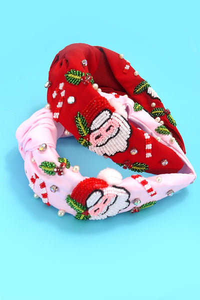 SANTA CLAUS CHRISTMAS HOLIDAY SEED BEAD HEADBAND | 91H5241