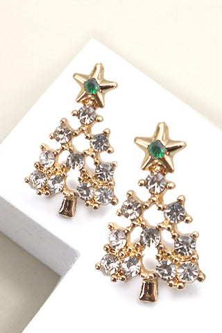 RHINESTONE CHRISTMAS TREE STUD EARRINGS | 31E24684