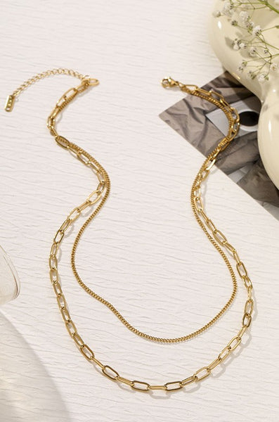 TITANIUM  STEEL NON-TARNISH LAYERED CHAIN NECKLACE | 40NK331