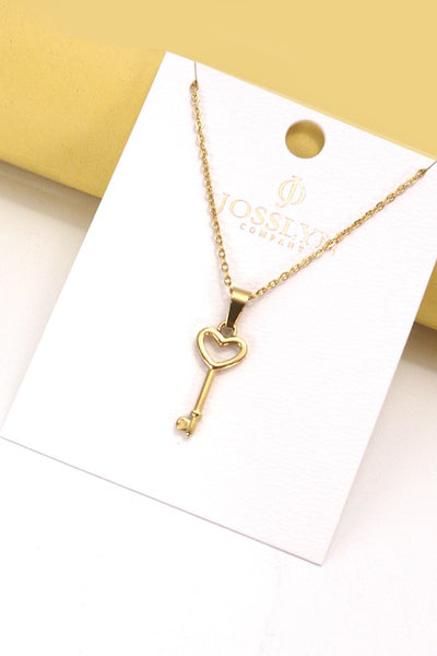 STAINLESS STEEL TARNISH FREE GOLD KEY NECKLACE | 40NK335