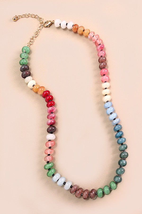 NATURAL AGATE GLASS SEMI PRECIOUS BEAD NECKLACE | 80N896