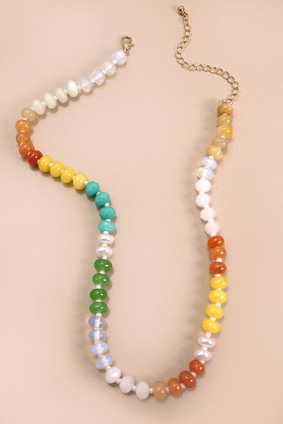 NATURAL AGATE GLASS SEMI PRECIOUS BEAD NECKLACE | 80N896