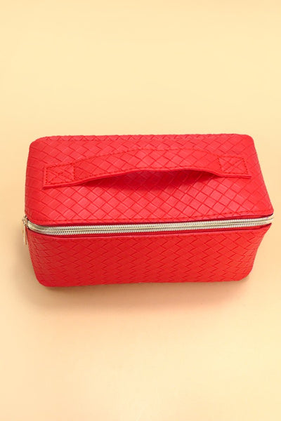 FAUX LEATHER OPEN FLAT COSMETIC MAKEUP POUCH BAG | 40P534