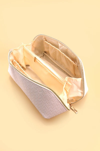 FAUX LEATHER OPEN FLAT COSMETIC MAKEUP POUCH BAG | 40P534