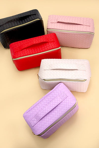 FAUX LEATHER OPEN FLAT COSMETIC MAKEUP POUCH BAG | 40P534