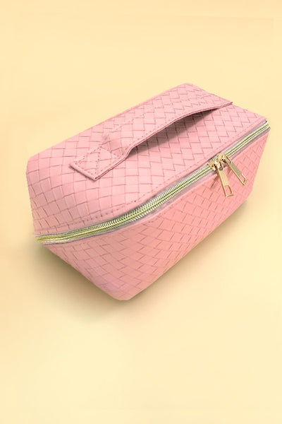 FAUX LEATHER OPEN FLAT COSMETIC MAKEUP POUCH BAG | 40P534