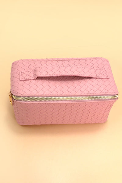 FAUX LEATHER OPEN FLAT COSMETIC MAKEUP POUCH BAG | 40P534