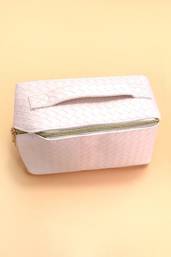 FAUX LEATHER OPEN FLAT COSMETIC MAKEUP POUCH BAG | 40P534