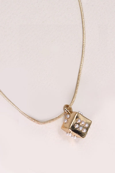 PEARL DICE CUBE CHARM SANKE CHAIN NECKLACE | 31N24095