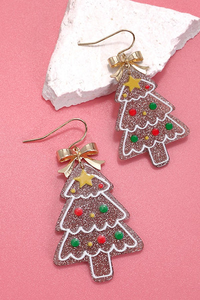 BOW GLITTER CHRISTMAS TREE HOLIDAY EARRINGS | 80E5119