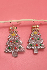 BOW GLITTER CHRISTMAS TREE HOLIDAY EARRINGS | 80E5119