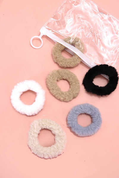 SOFT FUZZY HAIR SCRUNCHIES IN SET OF 6 | 40S728