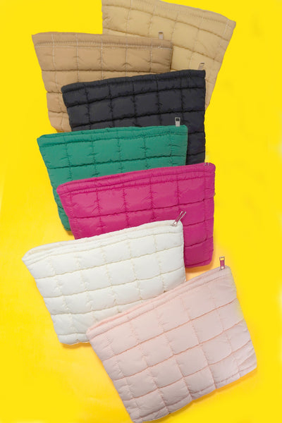 QUILTED PUFFY COSMETIC MAKEUP POUCH CLUTCH BAG | 40P538