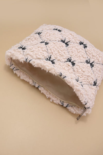 BOW SOFT LAMB WOOL COSMETIC POUCH BAG | 40P539