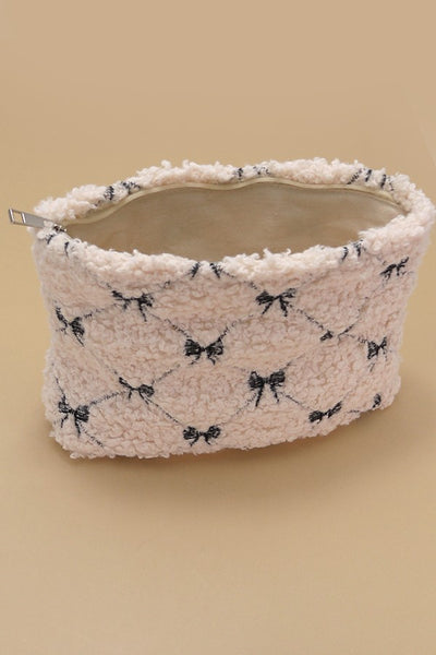 BOW SOFT LAMB WOOL COSMETIC POUCH BAG | 40P539