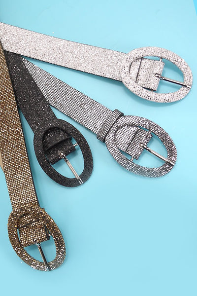 FAUX LEATHER GLITTER STRAP WAISTBAND BELTS | 40BT637