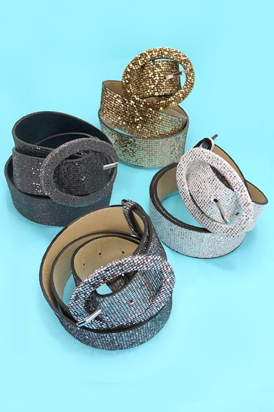 FAUX LEATHER GLITTER STRAP WAISTBAND BELTS | 40BT637