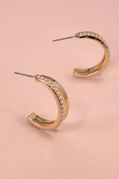 DOUBLE ROW PEARL GOLD MIX HOOP EARRINGS | 31E24895