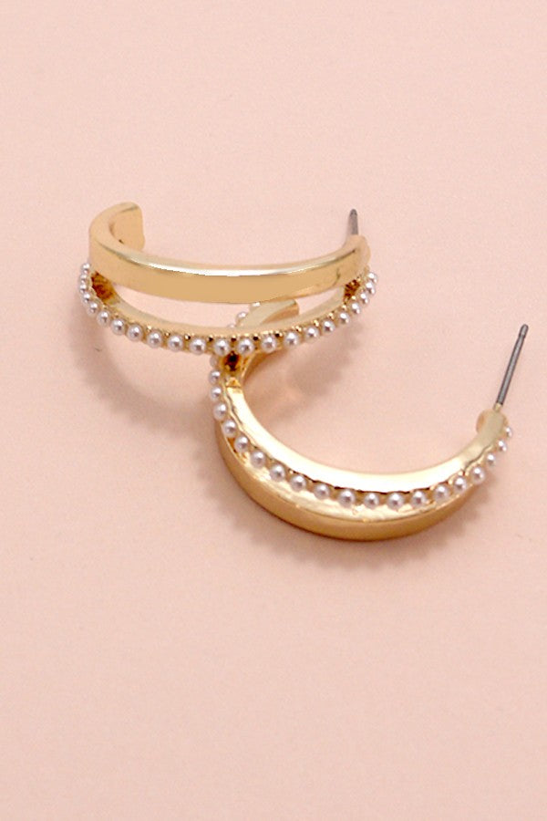 DOUBLE ROW PEARL GOLD MIX HOOP EARRINGS | 31E24895