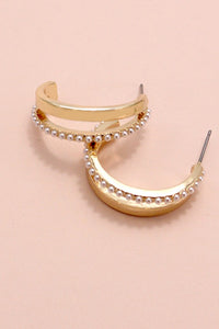 DOUBLE ROW PEARL GOLD MIX HOOP EARRINGS | 31E24895