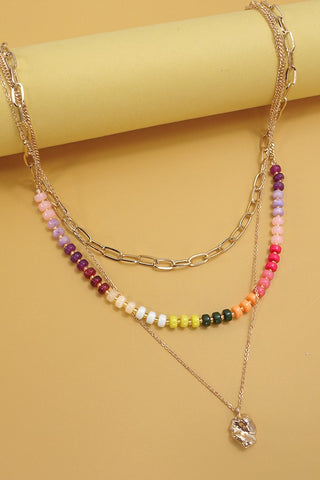 DOUBLE LAYER MULTI BEADED BEAN CHARM NECKLACE | 80N972