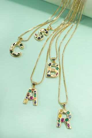 INITIAL MULTI COLOR RHINESTONE NECKLACE | 80N952