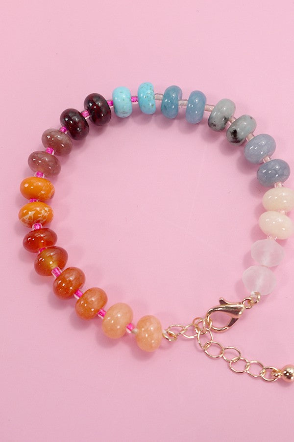 NATURAL AGATE GLASS SEMI PRECIOUS BEAD BRACELET | 80B230