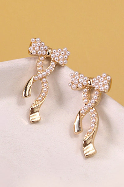 BOW PEARL GOLD MIX EARRINGS | 31E24882