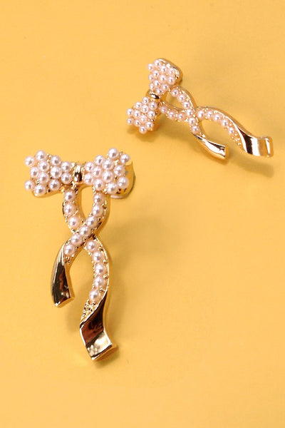 BOW PEARL GOLD MIX EARRINGS | 31E24882