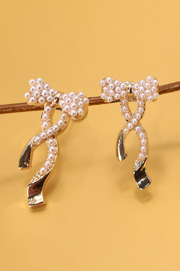 BOW PEARL GOLD MIX EARRINGS | 31E24882