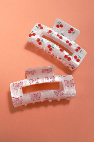 JUMBO CHERRY BOW RECTANGLE HAIR CLAW CLIPS | 40H824