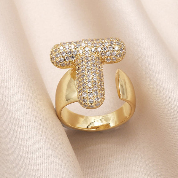 INITIAL MONOGRAM PAVE RHINESTONE BUBBLE RING | 40R101