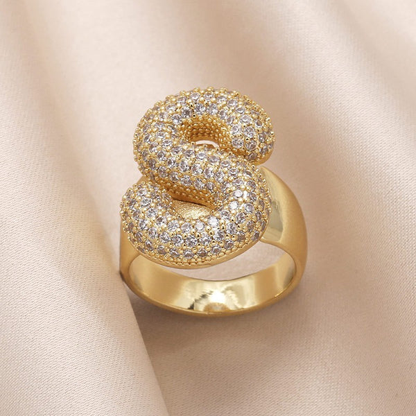 INITIAL MONOGRAM PAVE RHINESTONE BUBBLE RING | 40R101