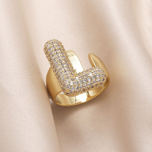 INITIAL MONOGRAM PAVE RHINESTONE BUBBLE RING | 40R101