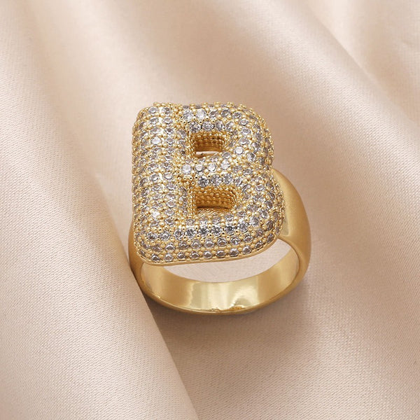 INITIAL MONOGRAM PAVE RHINESTONE BUBBLE RING | 40R101