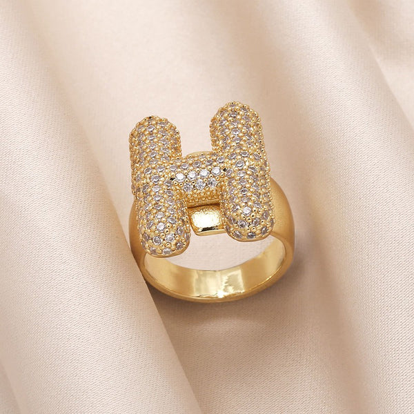 INITIAL MONOGRAM PAVE RHINESTONE BUBBLE RING | 40R101