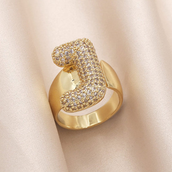 INITIAL MONOGRAM PAVE RHINESTONE BUBBLE RING | 40R101