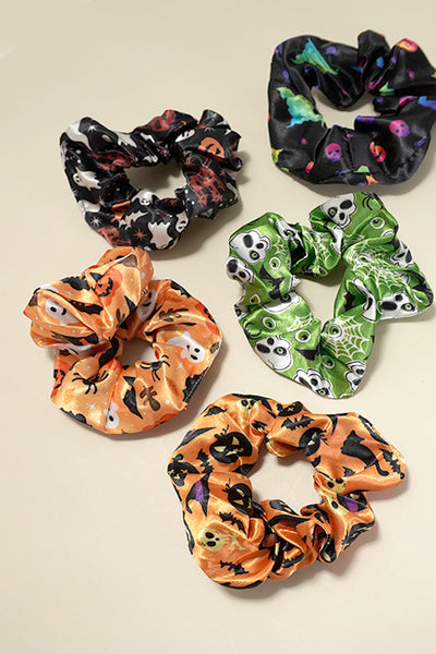 SATIN HALLOWEEN HAIR SCRUNCHIES SET OF 5 | 40S732