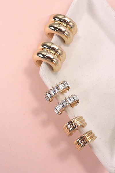 BAGUETTE STONE DOUBLE HOOP HUGGIE TRIO EARRINGS | 80E5317