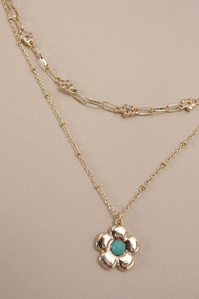 DOUBLE LAYER FLOWER PENDANT  NECKLACE | 80N978