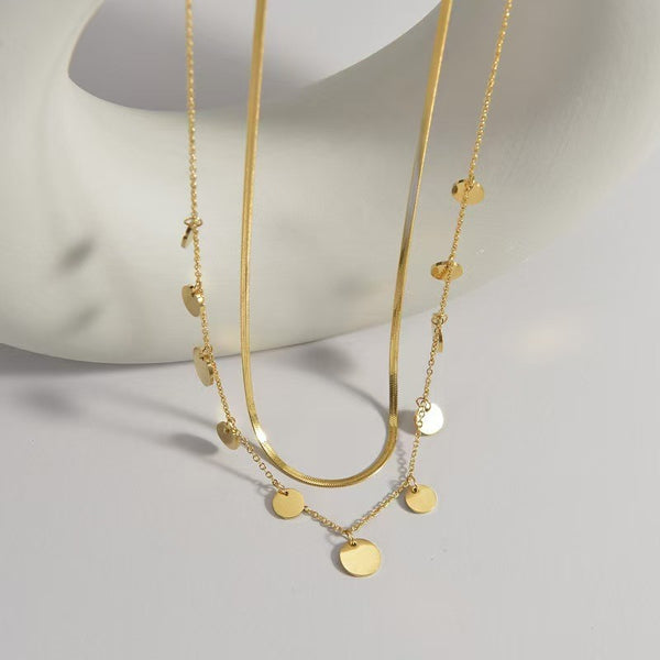 STAINLESS STEEL TARNISH FREE DISC LAYER NECKLACE | 40NK349