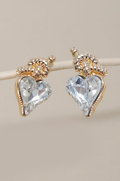 KNOT RHINESTONE HEART STUD EARRINGS | 80E5406